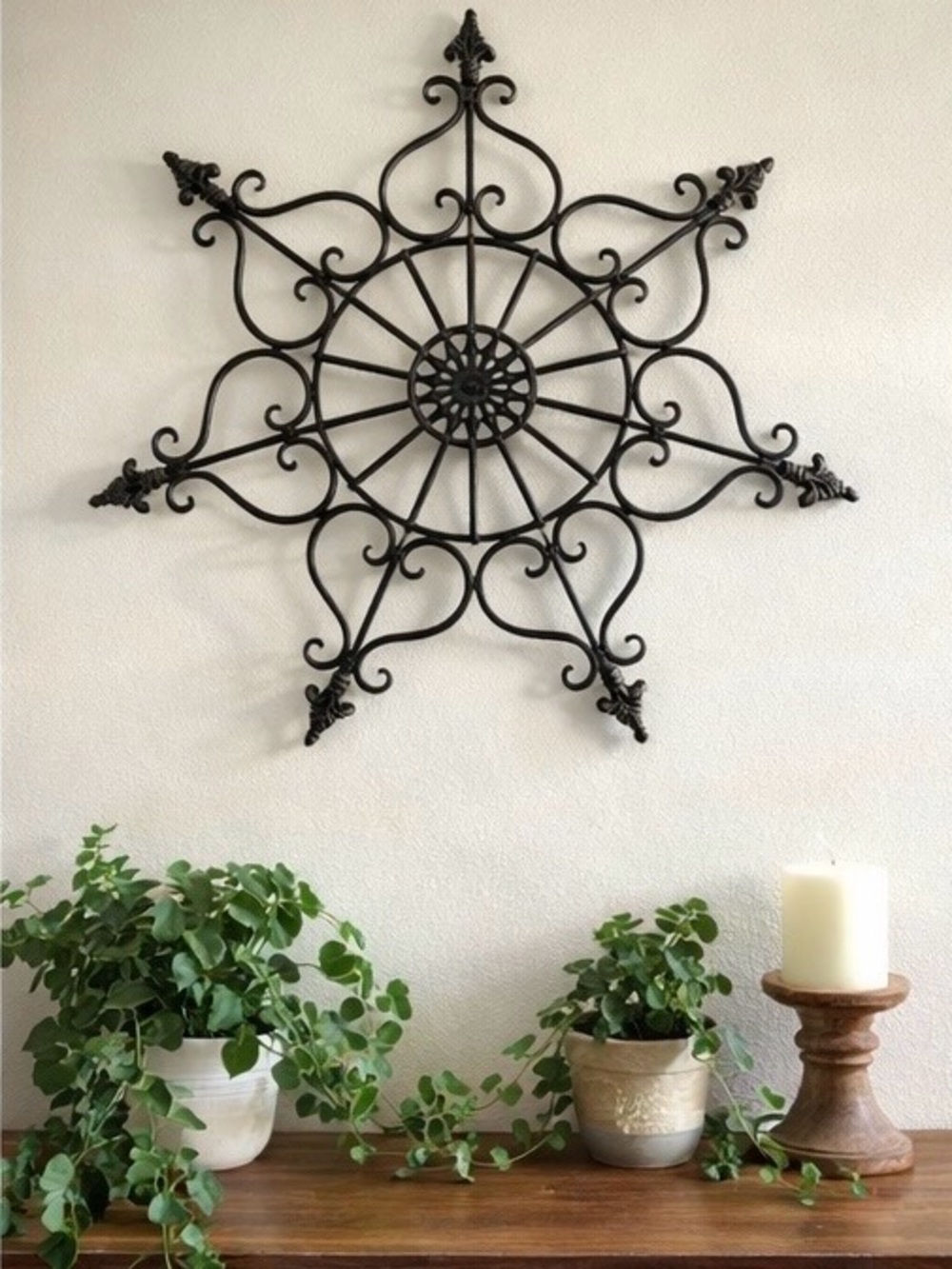 Vintage Wrought Iron Fleur-de-Lis Wall Hanging – Rustic Farmhouse Decor, 27” - Picture 2 of 6
